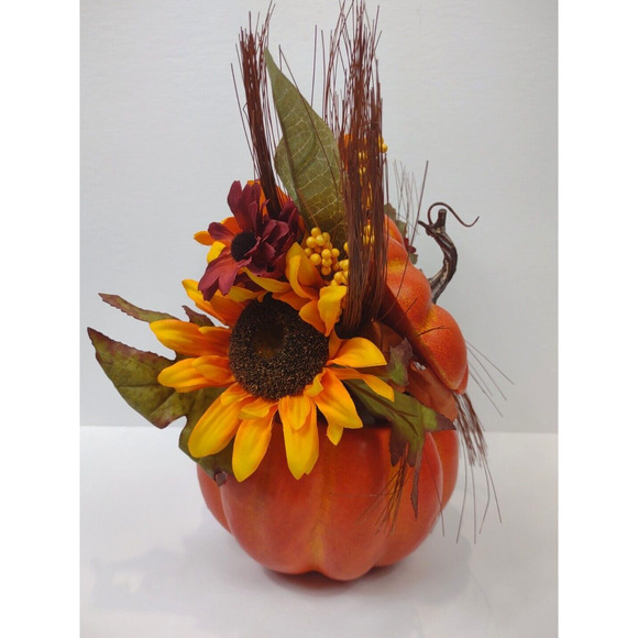 Fall Harvest Pumpkin Floral Thanksgiving Autumn Table Centerpiece Decor w Lid! - Picture 8 of 8